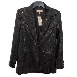Philosophy Women's SP Black Embellished Sequin‎ Pockets Boyfriend Blazer Jacket